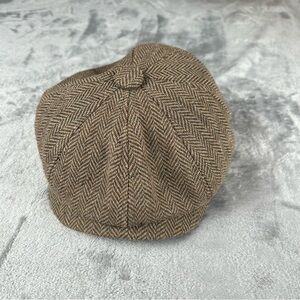 Baby Toddler Cabbie Newsboy Cap Boy's S/M Tweed Wool Blend Hat Herringbone Brown